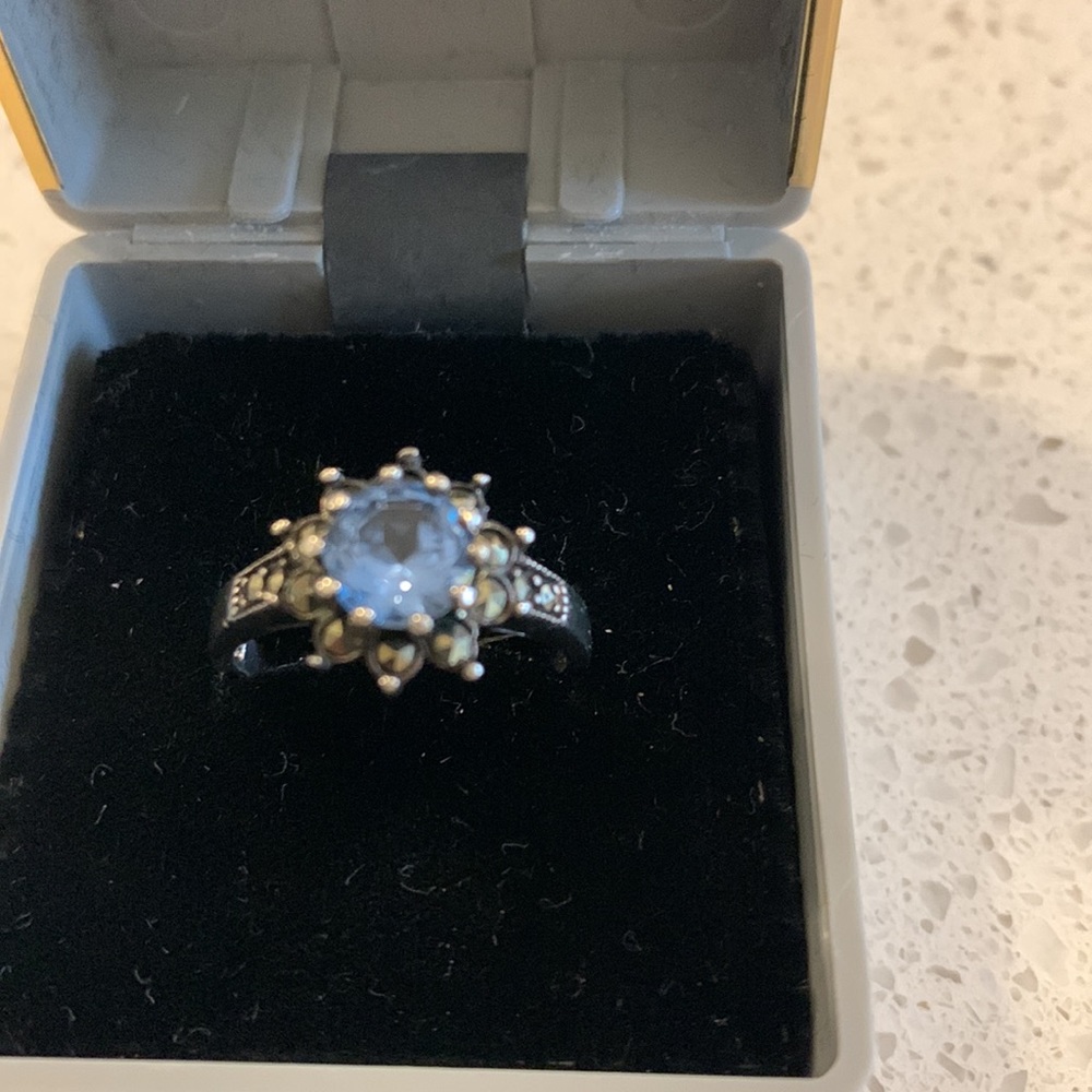 Sterling silver 925 ring with blue synthetic stone size 8